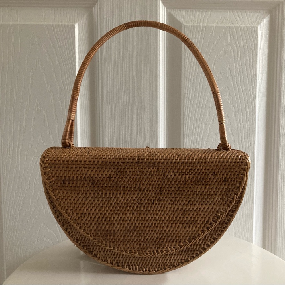 Anthropologie Rattan half circle handbag